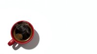 Red coffee mug with steaming hot black coffee on white background, isolated for design projects and commercial use.