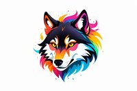 Colorful wolf head with rainbow-colored fur in modern artistic style, perfect for logo design, mascot, or creative projects. Vibrant gradient illustration on white background.
