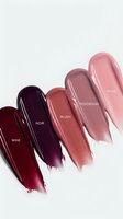 Lipstick color swatches in wine, noir, blush, rosewood and nude shades on white background for cosmetic branding and makeup tutorials.