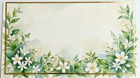 Watercolor botanical frame with white flowers and green leaves on textured paper background for wedding invitations and greeting cards.