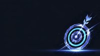 Glowing digital target with arrow hitting bullseye center on dark background. Business success, goal achievement and precision concept for presentations.