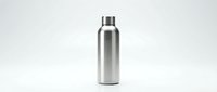 Stainless steel water bottle with metallic finish isolated on white background, ready for product mockups, branding, and beverage packaging design projects.