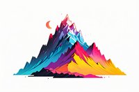 Vibrant colorful mountain landscape with gradient transitions from blue to purple, pink, and yellow, featuring a crescent moon. Perfect for modern wall art and contemporary design projects.