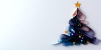 Stylized Christmas tree in purple and blue gradient paper art technique with golden stars on white background, modern minimalist holiday design.