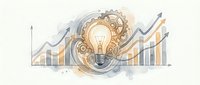 Business innovation concept with glowing lightbulb, gears and rising growth charts on white background. Startup success and creative solutions.
