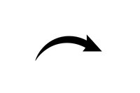 Black curved arrow pointing right on white background isolated for graphic design and presentation use.