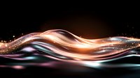 Luminous flowing waves with orange and turquoise light streaks against dark background create dynamic motion effect for technology and energy concepts.