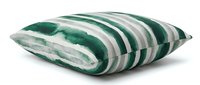 Striped green and white decorative pillow with soft fabric texture, isolated on white background for interior design, home decor, and furniture styling projects.