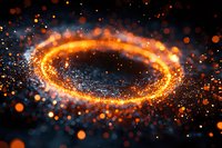 Glowing orange light ring with sparkles and bokeh effects against dark background creates magical atmosphere for fantasy and spiritual designs.