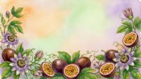 Passion fruit and passion flower botanical border with watercolor background, ideal for wellness, organic food, and natural product packaging design.