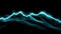 Glowing electric blue lightning bolt streak with sparkling particles against dark background, dynamic energy effect for technology and power concepts.