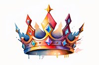 Royal crown with colorful gemstones and star on top, watercolor style artwork with dripping paint effect on white background, isolated design element.