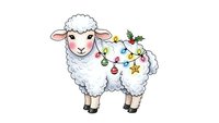 Cute white sheep decorated with colorful Christmas ornaments and holly on transparent background for holiday designs and festive decorations.