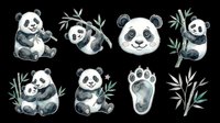 Cute panda characters isolated on transparent background, ready for t-shirt designs, stickers, clipart, sublimation and print-on-demand products.
