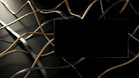Luxury black background with golden geometric lines and empty rectangular frame for text placement and design projects.