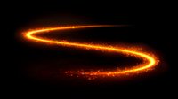Glowing orange light trail with sparkling particles creates magical curved path against black background, suitable for motion graphics and special effects.