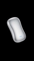 Sleek silver portable power bank with blue LED indicator, isolated on transparent background. Ready for tech product design, stickers, print on demand, and clipart use.