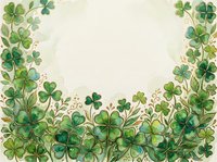 Watercolor green clover border frame with copy space, St. Patricks Day festive botanical background with shamrock leaves.