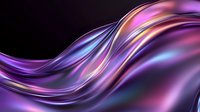 Flowing abstract waves in purple, pink and blue colors creating dynamic curved lines against dark background. Smooth glossy gradient texture for modern design.
