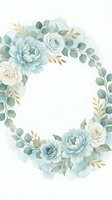 Watercolor floral wreath with soft blue roses, white flowers and eucalyptus leaves on transparent background for wedding invitations and greeting cards.