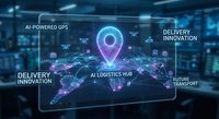 Smart logistics network with AI-powered GPS technology showing global delivery innovation and future transport solutions on digital interface.