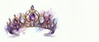 Elegant purple watercolor crown with golden details and gemstones for royal fantasy designs, fairy tale illustrations, and princess-themed projects.