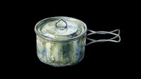 Vintage metal cooking pot with glass lid and handles, isolated on transparent background. Ready for kitchen design, clipart, t-shirt graphics, print-on-demand products, and sublimation projects.
