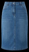 Classic blue denim midi skirt isolated on transparent background, ready for fashion design, apparel mockups, e-commerce, print-on-demand products, and digital clothing catalogs.