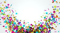 Colorful confetti and streamers scattered across white background, ideal for celebrations, parties, events, and festive design projects.