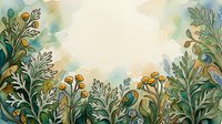 Watercolor botanical frame with wildflowers and herbs creating natural border on textured paper background for organic design projects.