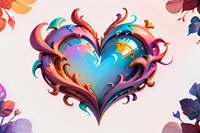 Vibrant decorative heart with swirling ornamental elements in gradient colors from coral to purple and turquoise, perfect for romantic designs, valentines cards and love-themed projects.
