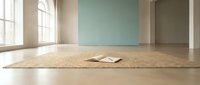 Spacious empty loft interior with light wood flooring, mint green accent wall, large windows, and minimalist decor for modern design projects.