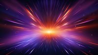 Vibrant starburst effect with radial light beams in purple, orange and red colors against dark space background creating dynamic motion and energy burst pattern.