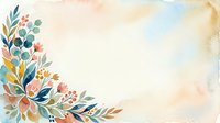 Watercolor floral corner border with leaves and flowers on soft pastel background for wedding invitations and greeting cards.