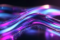 Glowing neon waves with blue and purple light streaks creating dynamic flowing curves against dark background, abstract modern design element.