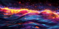 Abstract colorful waves with glowing particles creating dynamic motion effect, perfect for modern backgrounds, technology presentations and creative designs.