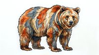 Brown bear with thick fur standing in profile against white background, suitable for wildlife education, nature illustrations, children's books, and design projects.