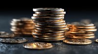 Stack of golden coins on dark surface representing wealth, savings, investment and financial growth for business concepts.