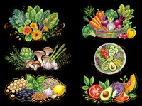 Colorful fresh vegetables and healthy food sticker set, isolated on transparent background, ready for t-shirt design, print on demand, clipart, and sublimation projects.