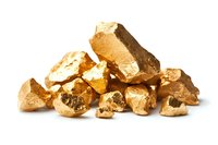 Pure gold nuggets and pieces with rough natural texture on white background, isolated mineral specimens showing metallic luster and characteristic golden color.