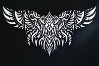 Tribal wings pattern in white on dark background featuring symmetrical ornate design with intricate swirls and geometric elements. Isolated artwork ready for design use.