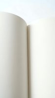 Open blank pages of white paper notebook or journal with soft natural lighting, suitable for education, writing, creativity, and publishing projects.