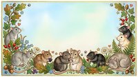 Adorable woodland animals frame with rabbits, squirrels and hedgehogs surrounded by autumn leaves, berries and flowers on watercolor background.