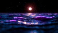 Cosmic ocean waves with glowing sun and stars in deep space fantasy seascape with purple and blue colors for sci-fi backgrounds and digital art projects.