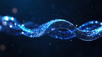 Glowing blue particles forming dynamic wave patterns against dark background, floating light dots creating magical flowing effect for abstract designs.