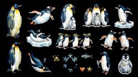 Penguin collection featuring adult birds and chicks in various poses, isolated on transparent background. Ready for clipart, t-shirt design, stickers, print-on-demand products, and sublimation projects.