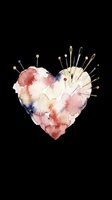 Watercolor heart pincushion with sewing needles and pins, isolated on transparent background. Great for crafting clipart, stickers, t-shirt design, and print on demand.