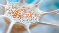 Macro photography of natural organic structure showing delicate white mesh pattern with orange center against soft blue background, revealing intricate cellular details.
