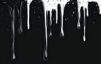 White liquid drips and drops falling down on black background, creating dramatic contrast effect with splashes and flowing streams. Isolated design element.
