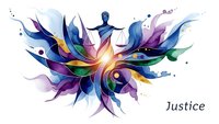 Abstract justice concept with colorful flowing wings and scales symbol on white background. Legal system representation with vibrant purple blue gradients.